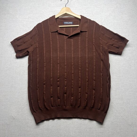 PJ Paul Jones Men's Knit Brown Textured Polo Short Sleeve Pullover M Viscose - Picture 1 of 9
